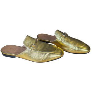 Gucci Princetown Horsebit Mule Loafer Metallic Gold Size 37.5
